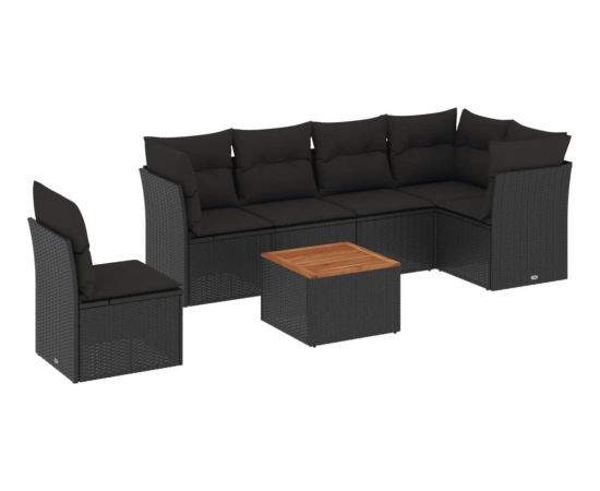 vidaXL 7-cz. zestaw wypoczynkowy do ogrodu, z poduszkami, czarny Dārza mēbeļu komplekti