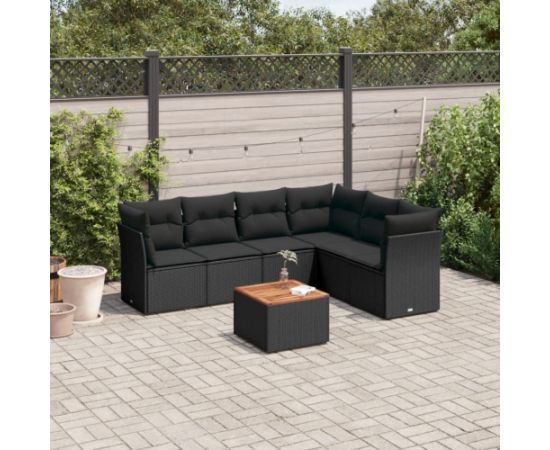 vidaXL 7-cz. zestaw wypoczynkowy do ogrodu, z poduszkami, czarny Dārza mēbeļu komplekti