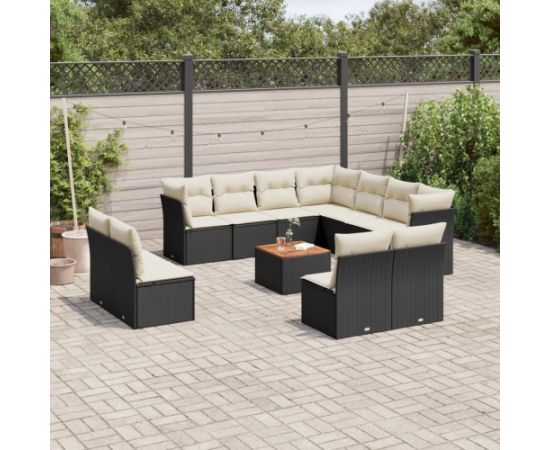 vidaXL 12-cz. zestaw mebli do ogrodu, z poduszkami, czarny, polirattan Dārza mēbeļu komplekti