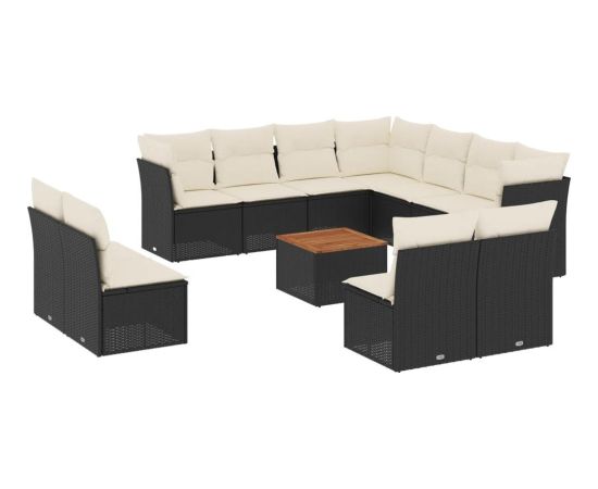 vidaXL 12-cz. zestaw mebli do ogrodu, z poduszkami, czarny, polirattan Dārza mēbeļu komplekti