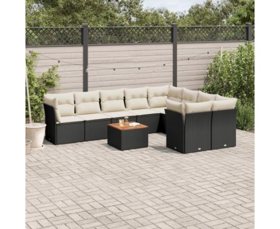 vidaXL 10-cz. zestaw wypoczynkowy do ogrodu, poduszki czarny rattan PE Dārza mēbeļu komplekti