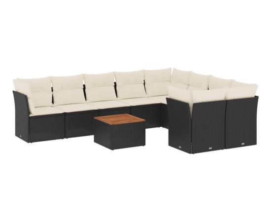 vidaXL 10-cz. zestaw wypoczynkowy do ogrodu, poduszki czarny rattan PE Dārza mēbeļu komplekti