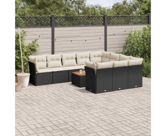 vidaXL 11-cz. zestaw wypoczynkowy do ogrodu, poduszki czarny rattan PE Dārza mēbeļu komplekti