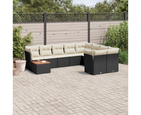 vidaXL 10-cz. zestaw wypoczynkowy do ogrodu, poduszki czarny rattan PE Dārza mēbeļu komplekti