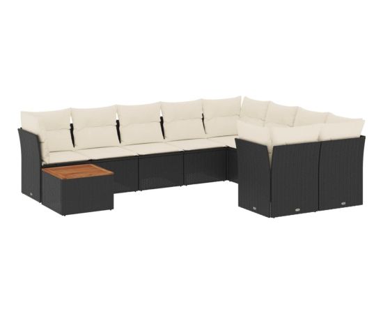 vidaXL 10-cz. zestaw wypoczynkowy do ogrodu, poduszki czarny rattan PE Dārza mēbeļu komplekti