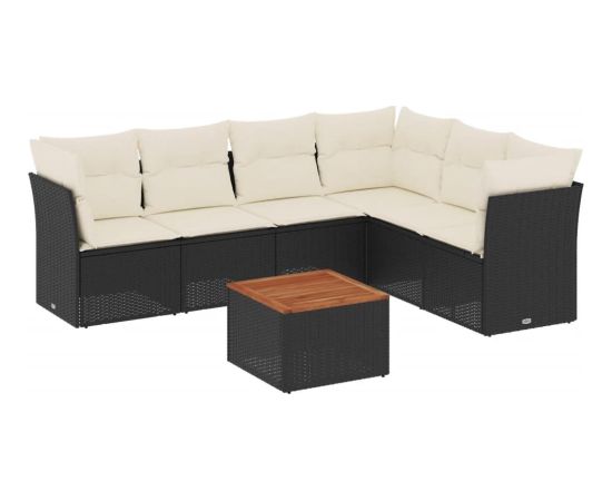 vidaXL 7-cz. zestaw wypoczynkowy do ogrodu, z poduszkami, czarny Dārza mēbeļu komplekti