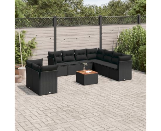 vidaXL 10-cz. zestaw wypoczynkowy do ogrodu, poduszki czarny rattan PE Dārza mēbeļu komplekti