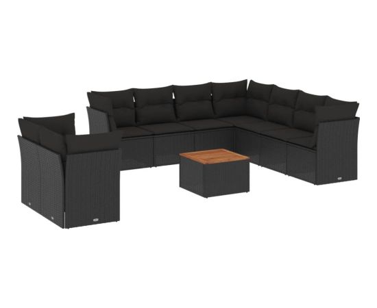 vidaXL 10-cz. zestaw wypoczynkowy do ogrodu, poduszki czarny rattan PE Dārza mēbeļu komplekti