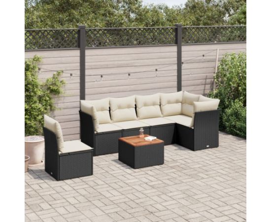 vidaXL 7-cz. zestaw wypoczynkowy do ogrodu, z poduszkami, czarny Dārza mēbeļu komplekti