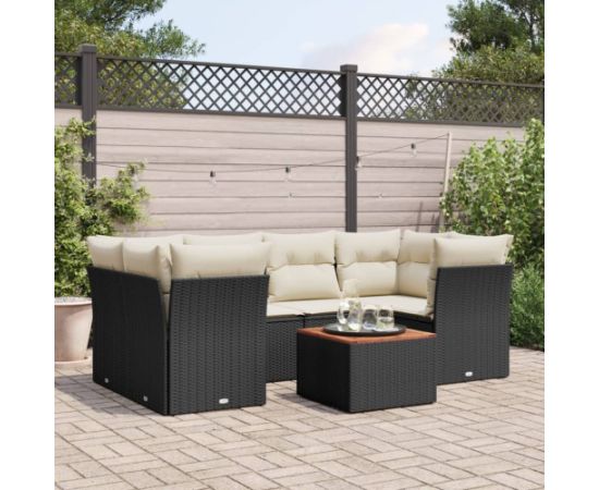 vidaXL 7-cz. zestaw wypoczynkowy do ogrodu, z poduszkami, czarny Dārza mēbeļu komplekti