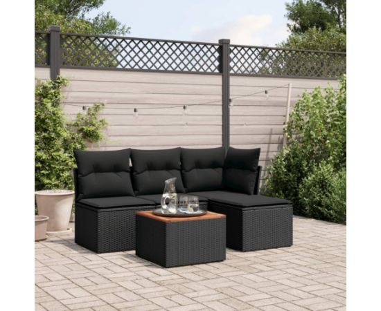 vidaXL 5-cz. zestaw wypoczynkowy do ogrodu, poduszki, czarny rattan PE Dārza mēbeļu komplekti