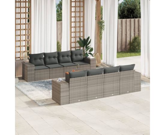 vidaXL 9-cz. zestaw mebli ogrodowych z poduszkami, szary, polirattan Dārza mēbeļu komplekti
