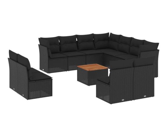 vidaXL 12-cz. zestaw mebli do ogrodu, z poduszkami, czarny, polirattan Dārza mēbeļu komplekti