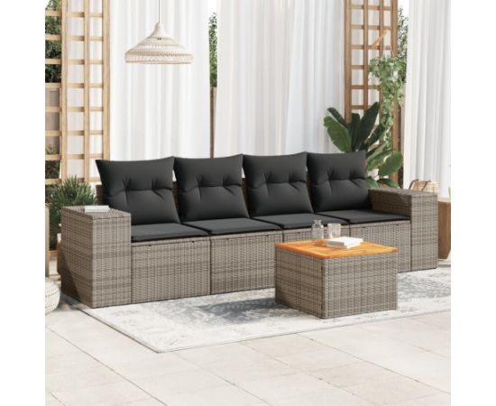 vidaXL 5-cz. zestaw wypoczynkowy do ogrodu, poduszki, szary rattan PE Dārza mēbeļu komplekti