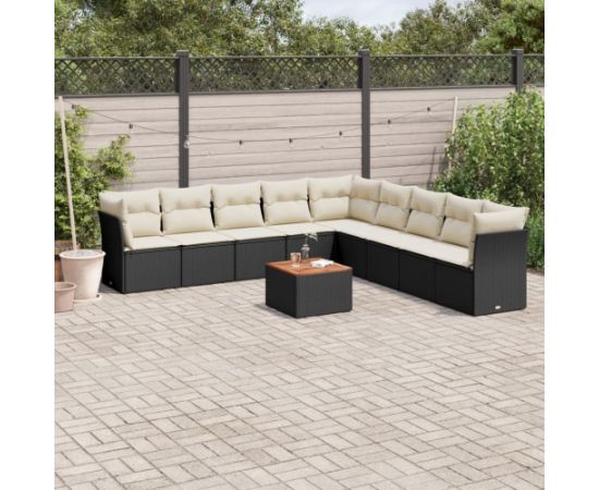 vidaXL 10-cz. zestaw wypoczynkowy do ogrodu, poduszki czarny rattan PE Dārza mēbeļu komplekti