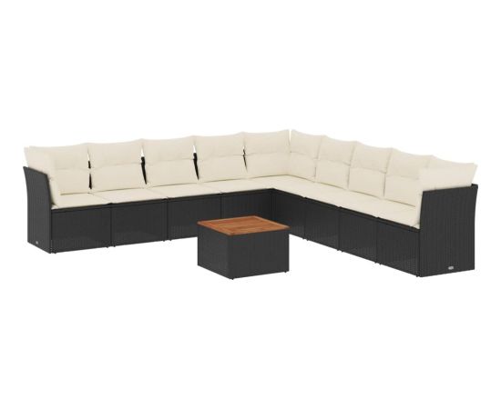 vidaXL 10-cz. zestaw wypoczynkowy do ogrodu, poduszki czarny rattan PE Dārza mēbeļu komplekti