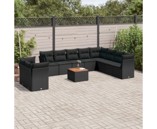 vidaXL 11-cz. zestaw wypoczynkowy do ogrodu, poduszki czarny rattan PE Dārza mēbeļu komplekti