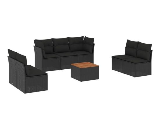 vidaXL 8-cz. zestaw wypoczynkowy do ogrodu, z poduszkami, czarny Dārza mēbeļu komplekti