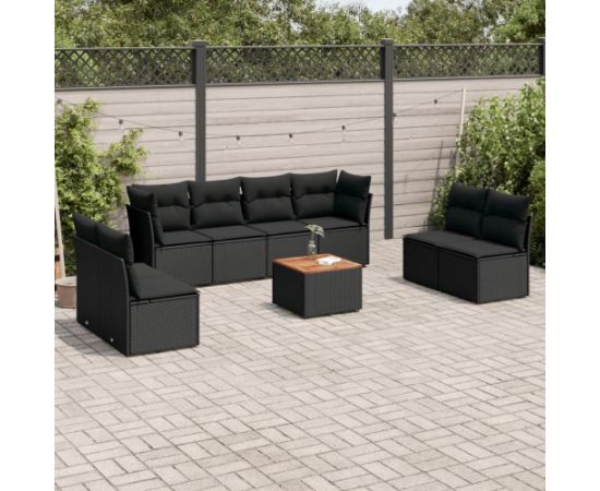 vidaXL 9-cz. zestaw wypoczynkowy do ogrodu, z poduszkami, czarny Dārza mēbeļu komplekti