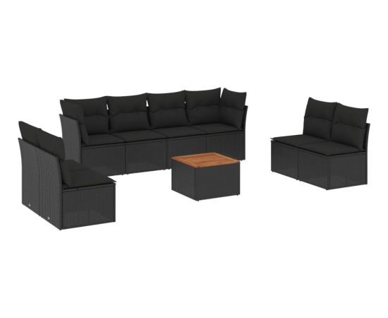 vidaXL 9-cz. zestaw wypoczynkowy do ogrodu, z poduszkami, czarny Dārza mēbeļu komplekti