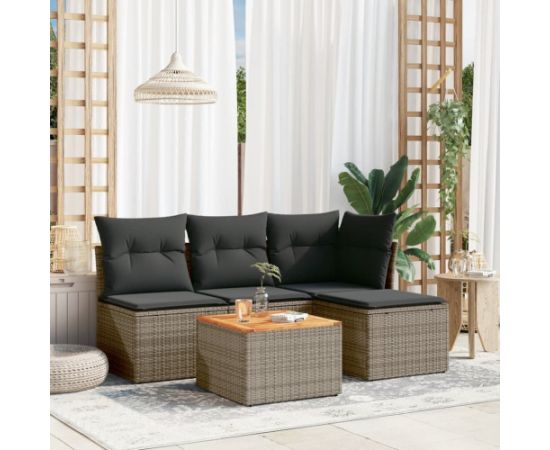 vidaXL 5-cz. zestaw wypoczynkowy do ogrodu, poduszki, szary rattan PE Dārza mēbeļu komplekti