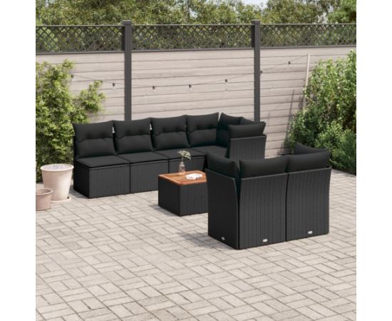 vidaXL 8-cz. zestaw wypoczynkowy do ogrodu, z poduszkami, czarny Dārza mēbeļu komplekti