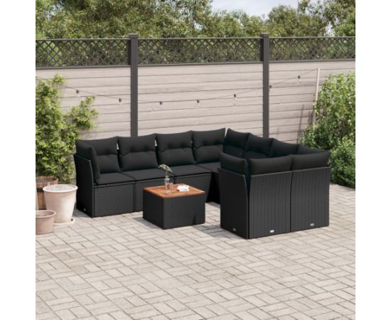 vidaXL 9-cz. zestaw wypoczynkowy do ogrodu, z poduszkami, czarny Dārza mēbeļu komplekti