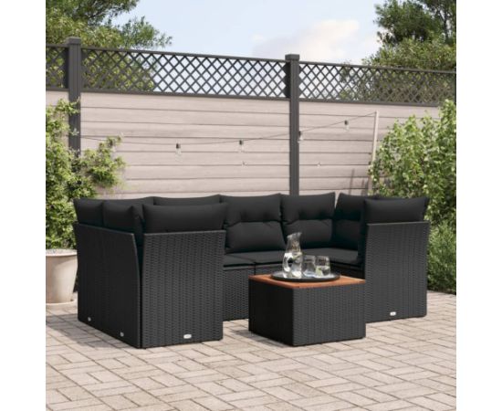 vidaXL 7-cz. zestaw wypoczynkowy do ogrodu, z poduszkami, czarny Dārza mēbeļu komplekti