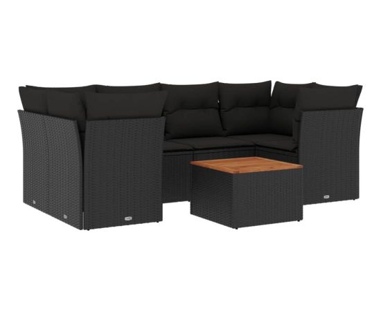 vidaXL 7-cz. zestaw wypoczynkowy do ogrodu, z poduszkami, czarny Dārza mēbeļu komplekti