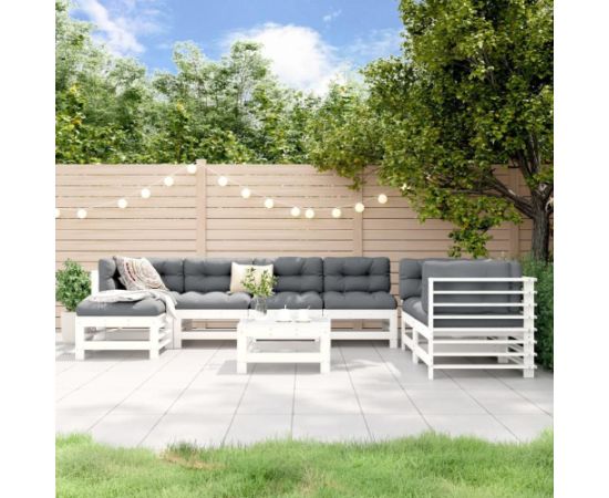 vidaXL 8-cz. zestaw wypoczynkowy do ogrodu, biały, lite drewno sosnowe Dārza mēbeļu komplekti