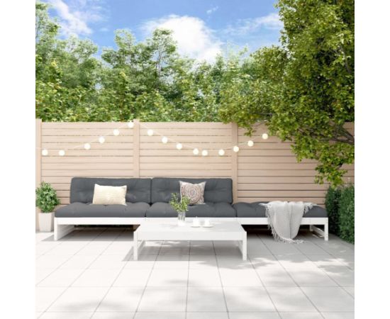 vidaXL 4-cz. zestaw mebli ogrodowych, biały, drewno sosnowe Dārza mēbeļu komplekti