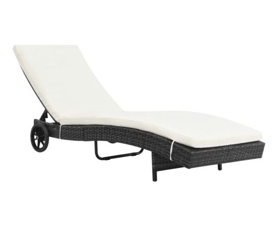 vidaXL Leżaki z kółkami i poduszkami, 2 szt., polirattan, czarne Шезлонги и пляжные стулья