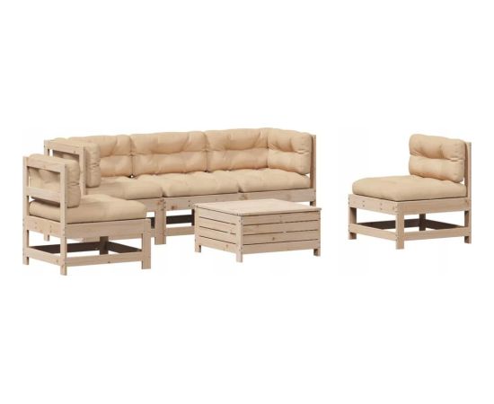 vidaXL 6-częściowy zestaw mebli ogrodowych z poduszkami, lite drewno sosnowe Dārza mēbeļu komplekti