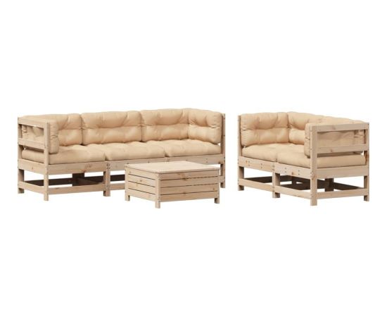 vidaXL 6-częściowy zestaw mebli ogrodowych z poduszkami, lite drewno sosnowe Dārza mēbeļu komplekti