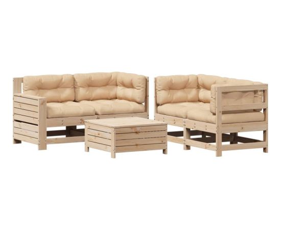 vidaXL 5-częściowy zestaw mebli ogrodowych z poduszkami, lite drewno sosnowe Dārza mēbeļu komplekti