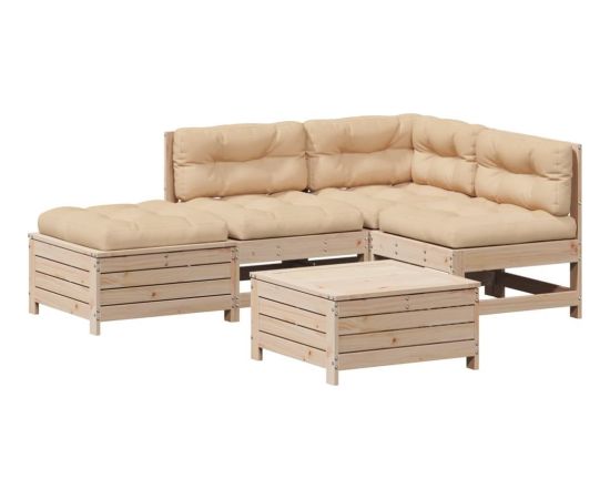 vidaXL 5-częściowy zestaw mebli ogrodowych z poduszkami, lite drewno sosnowe Dārza mēbeļu komplekti