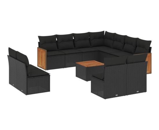 vidaXL 12-częściowy zestaw mebli do ogrodu, z poduszkami, czarny, polirattan Dārza mēbeļu komplekti