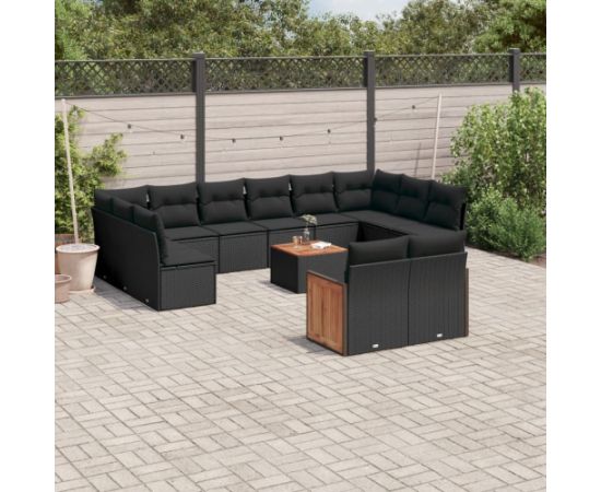 vidaXL 13-częściowy zestaw mebli do ogrodu, poduszki, czarny, rattan PE Dārza mēbeļu komplekti