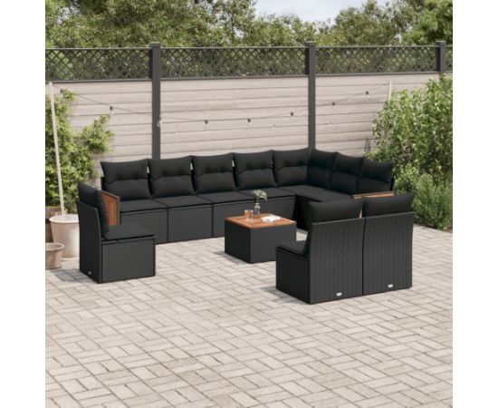 vidaXL 11-częściowy zestaw wypoczynkowy do ogrodu, poduszki czarny rattan PE Dārza mēbeļu komplekti