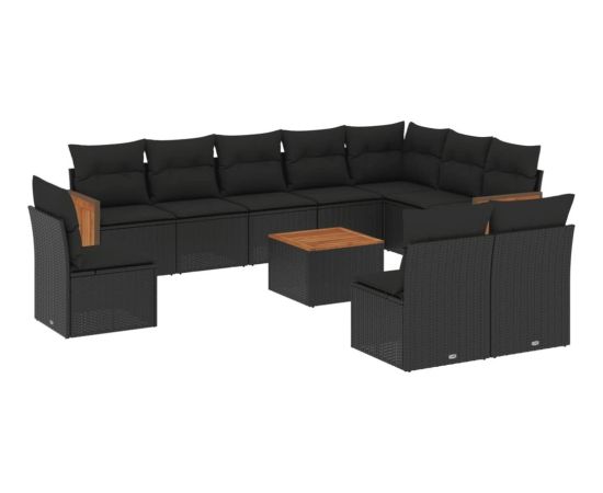 vidaXL 11-częściowy zestaw wypoczynkowy do ogrodu, poduszki czarny rattan PE Dārza mēbeļu komplekti