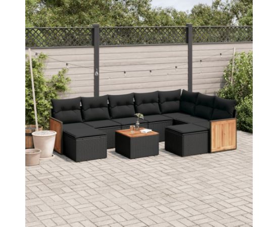 vidaXL 10-częściowy zestaw wypoczynkowy do ogrodu, poduszki czarny rattan PE Dārza mēbeļu komplekti