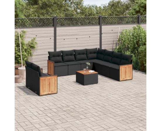 vidaXL 10-częściowy zestaw wypoczynkowy do ogrodu, poduszki czarny rattan PE Dārza mēbeļu komplekti