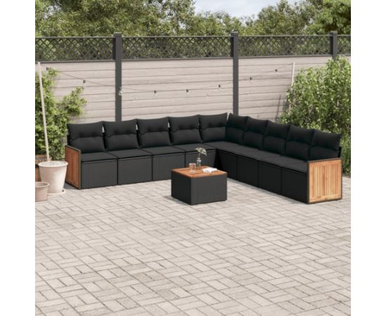 vidaXL 10-częściowy zestaw wypoczynkowy do ogrodu, poduszki czarny rattan PE Dārza mēbeļu komplekti