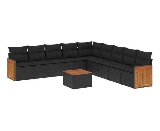 vidaXL 10-częściowy zestaw wypoczynkowy do ogrodu, poduszki czarny rattan PE Dārza mēbeļu komplekti