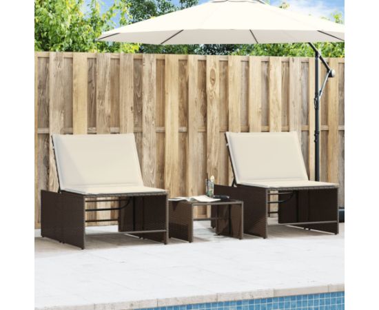 vidaXL Leżaki ze stolikiem, 2 szt., brązowe, polirattan Шезлонги и пляжные стулья