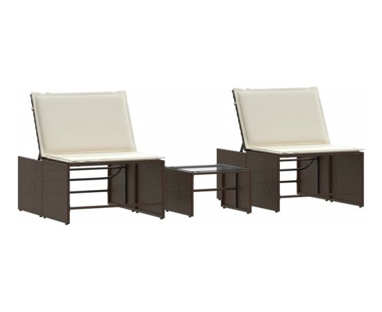 vidaXL Leżaki ze stolikiem, 2 szt., brązowe, polirattan Шезлонги и пляжные стулья