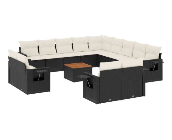 vidaXL 14-częściowy zestaw wypoczynkowy do ogrodu, poduszki czarny rattan PE Dārza mēbeļu komplekti