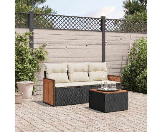 vidaXL 4-częściowy zestaw wypoczynkowy do ogrodu, poduszki, czarny rattan PE Dārza mēbeļu komplekti