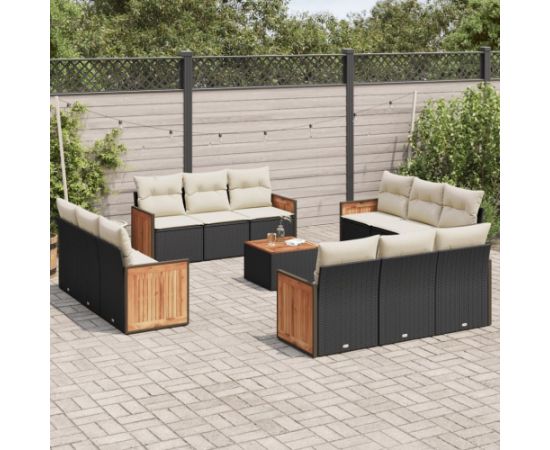 vidaXL 13-częściowy zestaw mebli do ogrodu, poduszki, czarny, rattan PE Dārza mēbeļu komplekti