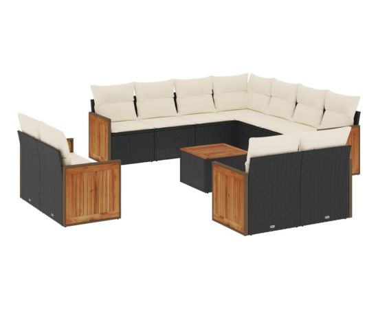 vidaXL 12-częściowy zestaw mebli do ogrodu, z poduszkami, czarny, polirattan Dārza mēbeļu komplekti